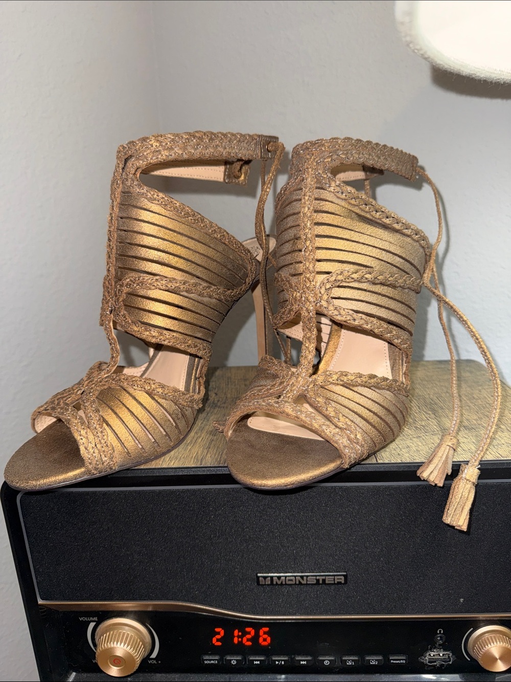 Vince Camuto Metallic Bronze Lace-Up High Heel Sandals
